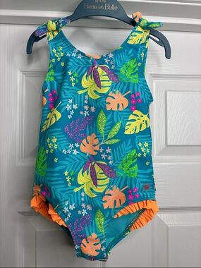 Ruffle Butts Teal Multi Tropical Ruffle One-Piece Swimsuit